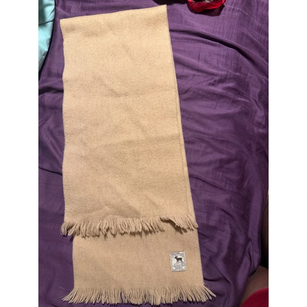 Hilltop Brand Scarf Made in Scotland Camelhair Wool Blend Tan Fringed Winter Acc